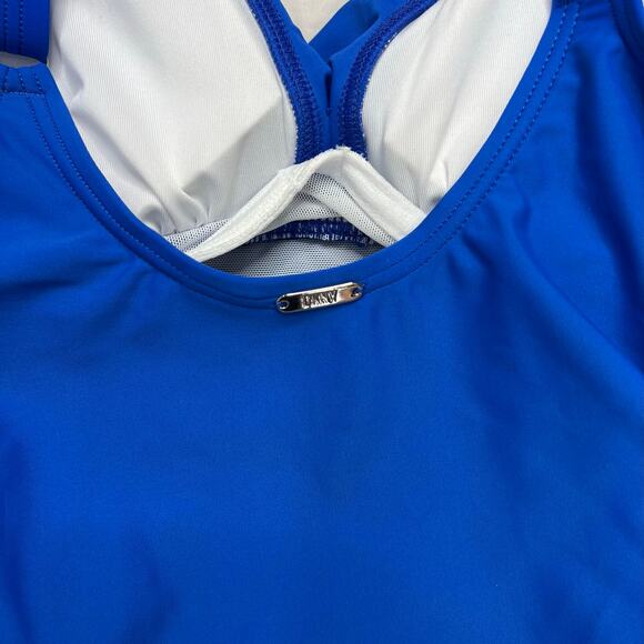 DKNY Ruffle Plunge Underwire One Piece Swimsuit Tummy Control Size 6 Blue New - Picture 6 of 8